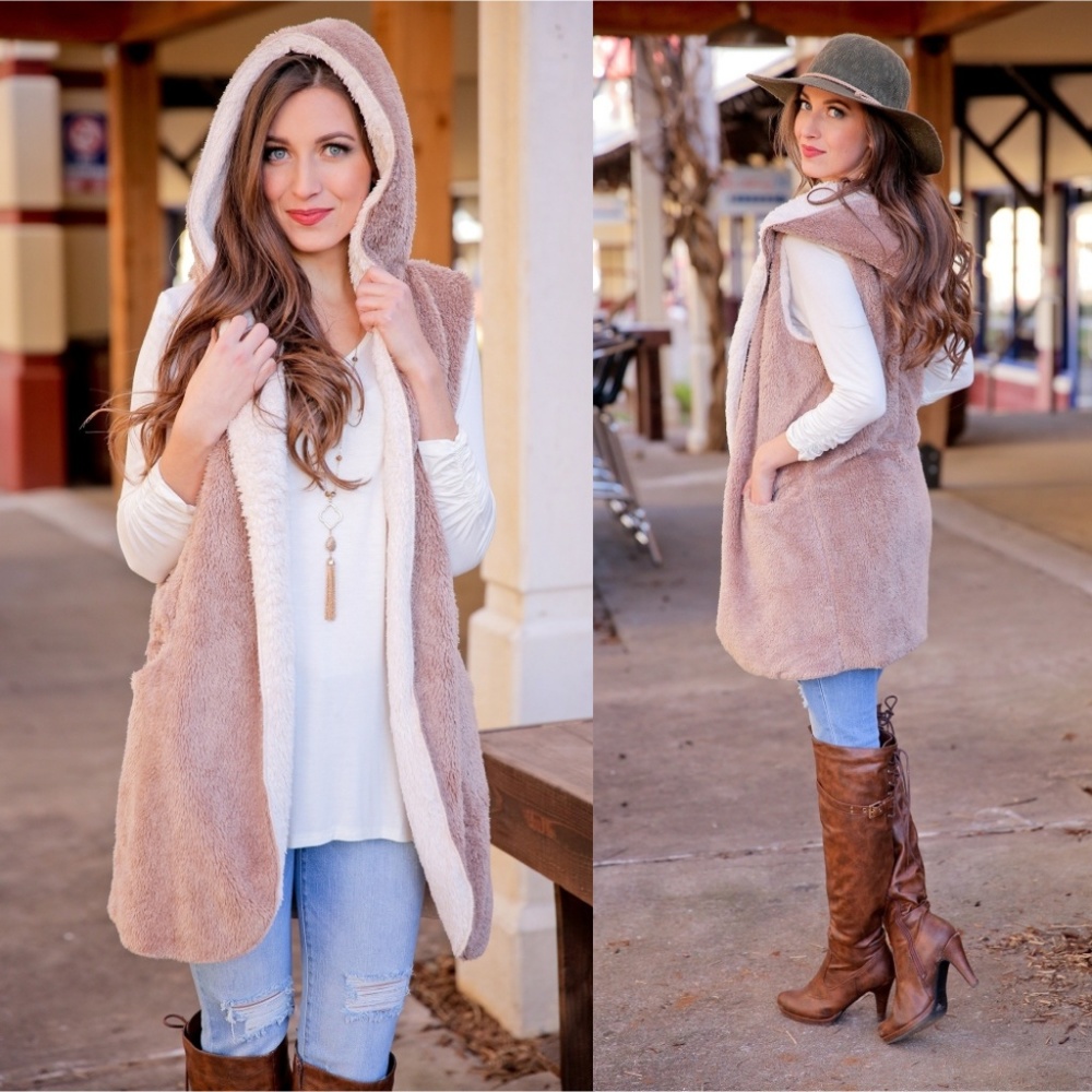 Soft and Fuzzy Open Hooded Vest - Picture 3 of 3